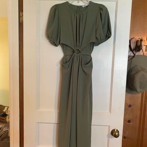 Zara Green Cut Out Sleeve Midi Dress; XS